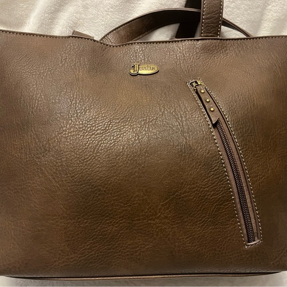 Justin Boots Brown Vegan Leather Tote with Turquoise Conchos - Picture 5 of 11